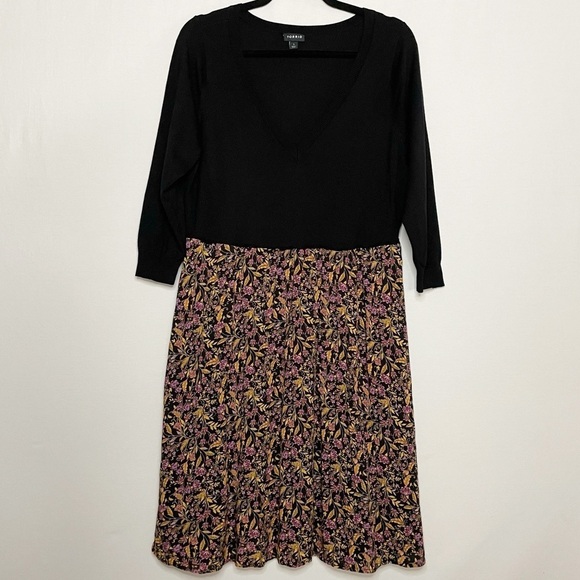 Torrid 1X Mini Sweater Knit & Challis Woven Dress Boho Floral Print - Picture 1 of 14